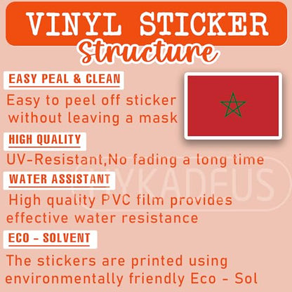 (3Pcs) Morocco Flag Stickers – Moroccan Sticker, Country Flag Vinyl Decal - color: Morocco
