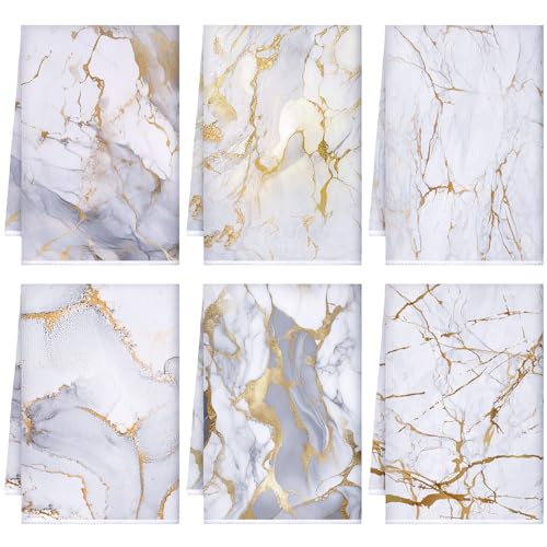 Boyiee 6Pcs White Marble Kitchen Towels for Farmhouse Decor - color: Stylish Marble