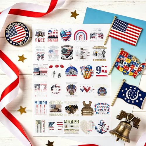 AFRITEE UV DTF Cup Wraps - 30 Sheets 4th of July Independence Day UV DTF Stickers for 16 oz Glass Tumbler, Vintage 250th American Waterproof Transfer Sticker Decals for DIY Water Bottle Coffee Mug - style: Vintage