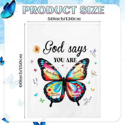 Moukeren Christian Blanket for Women Mother's Day Butterfly Blanket Faith Religious God Says You are Throws Inspirational Bible Catholic Gift for Mom Sister Friend Baptism Confirmation 50'' x 60'' - style: Butterfly