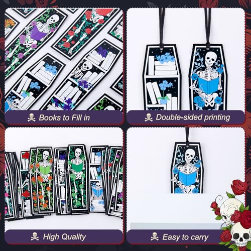 Taobary 100 Pcs Halloween Bookmarks Bulk, Gothic Coffin Skeleton Designs - style: Halloween