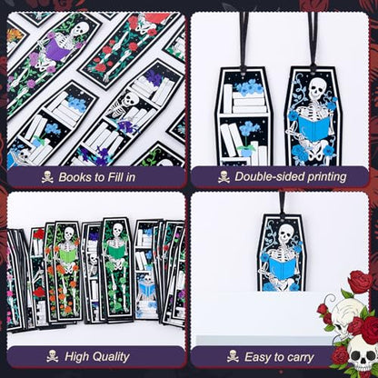 Taobary 100 Pcs Halloween Bookmarks Bulk, Gothic Coffin Skeleton Designs - style: Halloween