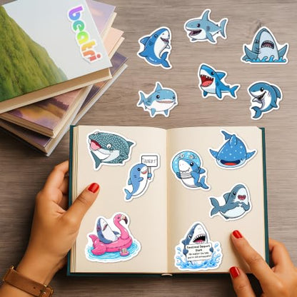 BEATRI Positive Shark Stickers 50Pcs Waterproof Vinyl Cool Shark Decor - color: Shark Stickers