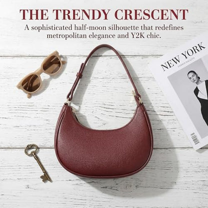 Barabum Small Shoulder Bag for Women Crescent Purse Y2K Trendy Clutch Handbags - color: Burgundy