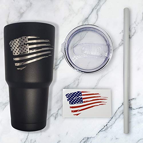 Faith Cross 30oz Patriotic Tumbler - American Flag Tumbler Travel Mug - Patriotic Coffee Travel Mug - Double Insulated 30oz Tumbler - Engraved in the USA - (Faith Cross)