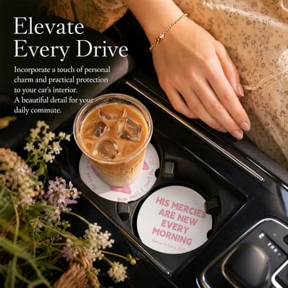 Car Coasters for Cup Holders, Pink Bible Verse Ball Car Coasters, B25 - color: His Mercies