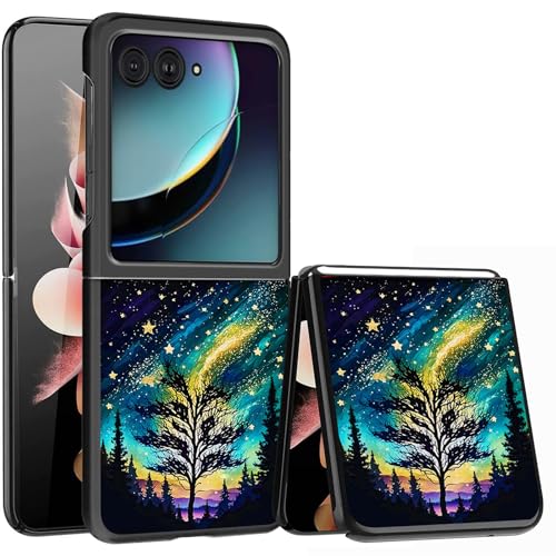 for Samsung Galaxy z flip 7 Case Stars Tree Design,Slim Fit Lightweight Hybrid Hard PC PU Leather Folding Phone Cover for Z Flip 7 6.9" - color: Stars Tree