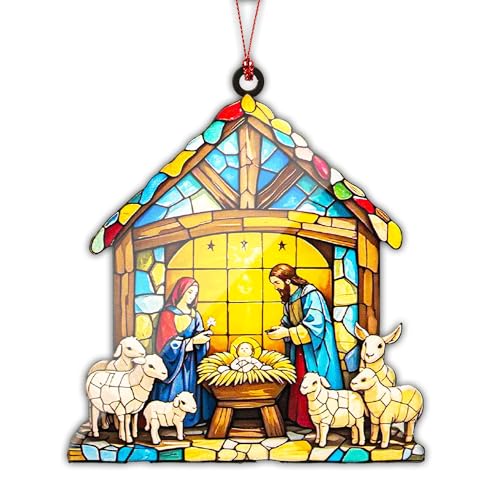 Nativity Ornaments for Christmas Tree Decor with Holy Family Scene, Religious Ornament Suncatcher, Nativity Ornament Gifts, Spiritual Christmas Decoration and Christian Gift Idea - color: Nativity 1