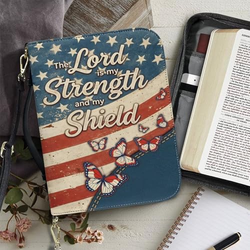 Book Covers Bible Covers for Women Men Large Size Bible Bag Tote - color: American Flag Butterfly Print, size: Medium
