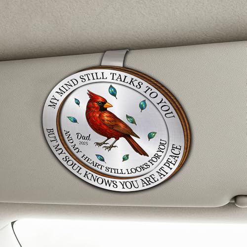 Personalized Memorial Car Visor Clip with Photo Frame – Custom in Memory Gift for Loss of Loved One for Mothers Fathers (My Mind Still Talks to You-Cardinals) - color: My Mind Still Talks to You-Cardinals