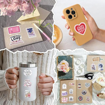 200 PCS Holographic Bookish Stickers for Kindle, Book Stickers Pack with Elegant Foil-Stamped Pink Box, Waterproof Vinyl Decals for Laptop Water Bottles Scrapbooking BookTok Reading - style: 200 PCS Holographic Book Stickers - With Gifts Box