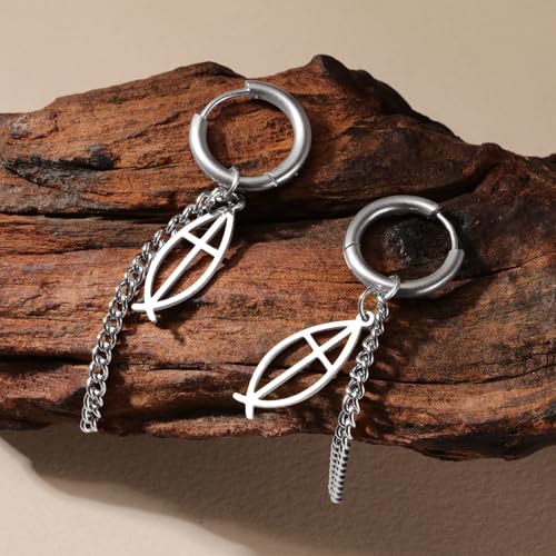 Ichthus Fish Dangle Earrings Ichthus Cross Earrings Christian Jesus Fish Earrings Religious Jewelry Christian Symbols Accessories Gift for Women - color: Ichthus Cross silver
