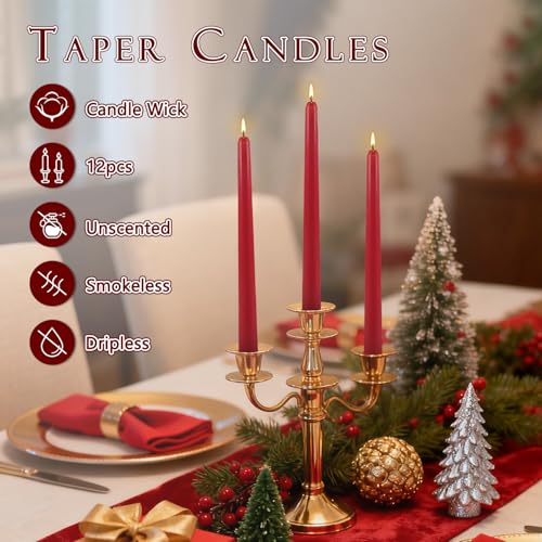 12 Pack Red Taper Candles, 10 inch Unscented Dripless Dinner Candles - color: Red, size: 12Pack