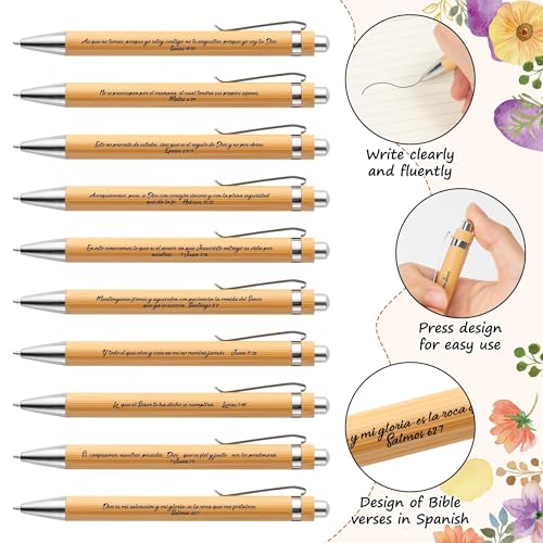 ANGOLIO 230 Spanish Christian Floral Religious Gifts Bulk, Back to School Regalos Bookmarks Cristianos En Español Bible Verse Bamboo Pen Keychain Inspirational Bookmark Gift for Teacher Church Favor - style: Floral