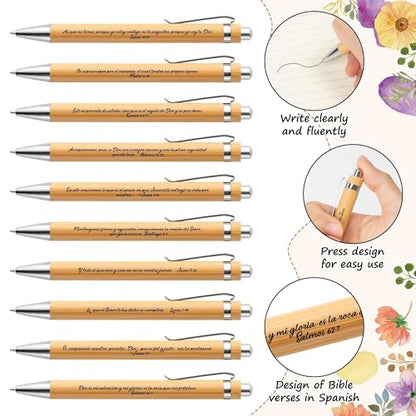 ANGOLIO 230 Spanish Christian Floral Religious Gifts Bulk, Back to School Regalos Bookmarks Cristianos En Español Bible Verse Bamboo Pen Keychain Inspirational Bookmark Gift for Teacher Church Favor - style: Floral