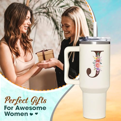 Personalized Mothers Day Gifts, Personalized Gifts for Women, Custom Mother's Day, Birthday Gift For Grandma, Mom, Wife, Friend, Sister, Coworker, Monogrammed Tumbler 40oz with Lid and Straw - color: J