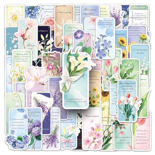 51 Pcs Reading Motivation Bookmarks Stickers Ticket Style, Beautiful Flower Designs, Colorful Assorted (Flower) - color: Flower