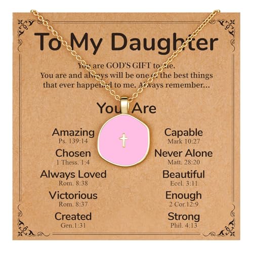 Cross Necklace for Granddaughter Daughter Jewelry Gifts - color: Pink, style: Daughter