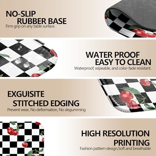 Black Checkered Cherry Mouse Pad, Black and White Checkerboard Cherry Girly Aesthetic Mouse Pad for Home Office Computer Laptop Desk Accessories, 9.5x7.9 Inch - color: Black Checkered Cherry