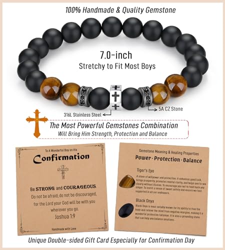 TONY & SANDY Christian Gift for Him Christmas Kids Teen Boys Adults Men Cross Bracelet Son Grandson Birthday Graduation Easter Religious Gifts for Men - style: Confirmation (7 inches)
