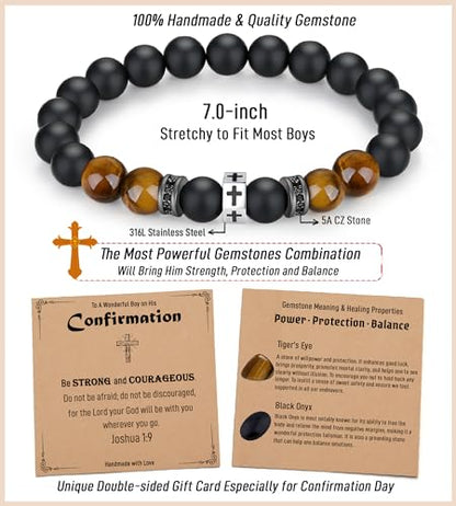 TONY & SANDY Christian Gift for Him Christmas Kids Teen Boys Adults Men Cross Bracelet Son Grandson Birthday Graduation Easter Religious Gifts for Men - style: Confirmation (7 inches)