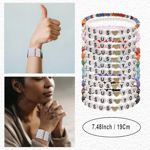 24Pcs Jesus Loves You Bracelets Bulk Handmade Clay Beads Bible Verse Bracelets Christian Friendship Jewelry Christmas Easter Gifts for Women Teen - color: Jesus 24-1