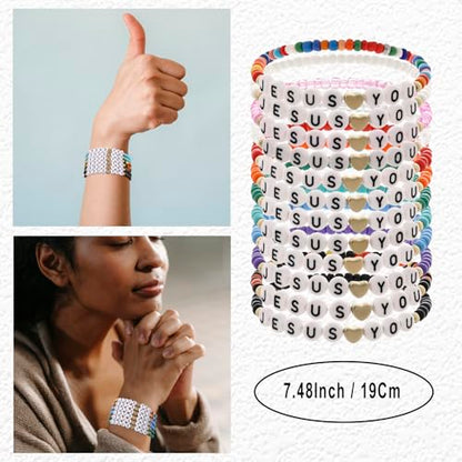 24Pcs Jesus Loves You Bracelets Bulk Handmade Clay Beads Bible Verse Bracelets Christian Friendship Jewelry Christmas Easter Gifts for Women Teen - color: Jesus 24-1