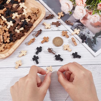 SUNNYCLUE 200Pcs Wood Cross Charms Pocket Crosses 0.87x0.55 inch Small Wooden Cross Charm Pendants Christmas Wood Craft Crosses Easter Holiday Mini Crucifix Pendants for Jewelry Making DIY Supplies - color: 200pcs 5 Colors 22x15mm