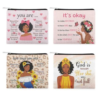 4 Pcs Christian Gifts for African Americans Women 4 Pack Coin Purses Inspirational Gifts for Black Women Bible Verse Coin Pouch for for Black Girls Friend Christmas Birthday Encouragement Wallet