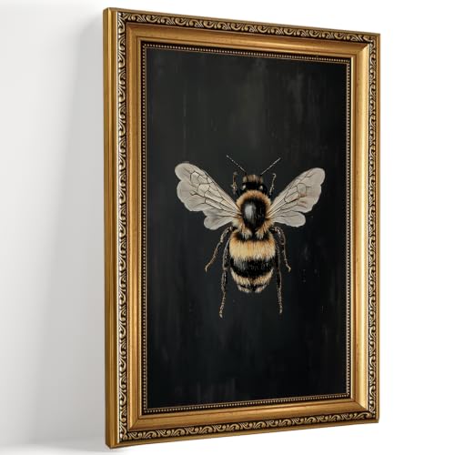 Vintage Bumblebee Gold Framed Wall Art Moody Entomology Wall Decor Art - color: Bumblebee, size: 24"L x 16"W