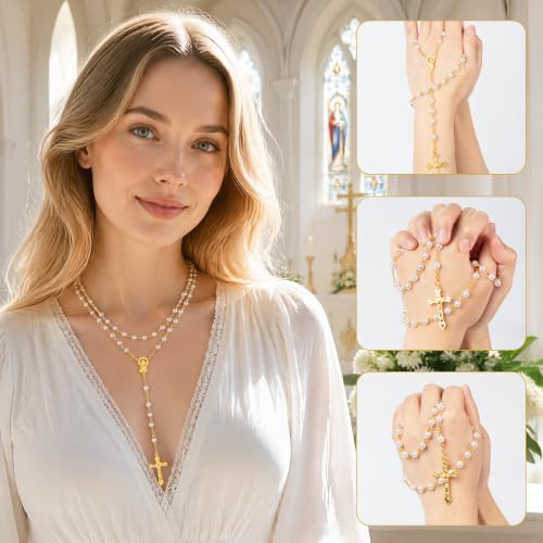 ANGOLIO Baptism Religious Gift Bulk, Bead Rosary Cross Necklaces