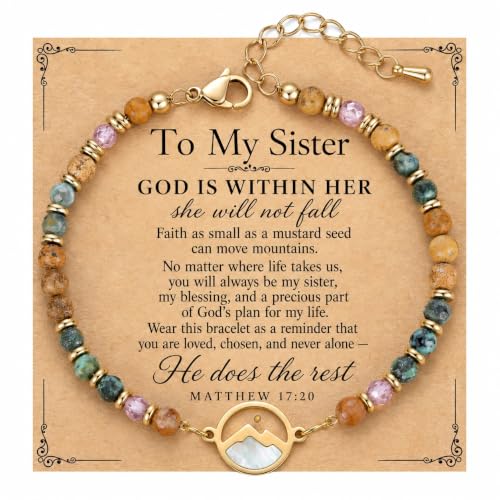 Gold Mustard Seed Bracelet for Teen Girls and Women, Faith Can Move Mountains Christian Jewelry, Inspirational Religious Gift for Her - color: Sister