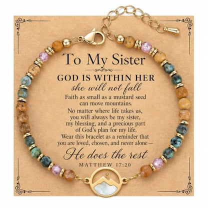 Gold Mustard Seed Bracelet for Teen Girls and Women, Faith Can Move Mountains Christian Jewelry, Inspirational Religious Gift for Her - color: Sister