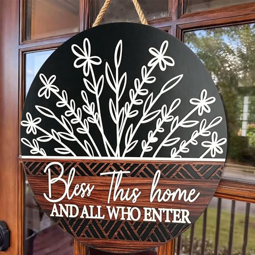16" Bless This Home Christian Door Sign, Farmhouse 3D Front Door Wall Decor - color: Bless