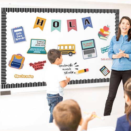 Sayglossy 55 Pcs Spanish Classroom Bulletin Board Decor Set, Back to School - style: Spanish Back to School