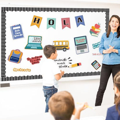 Sayglossy 55 Pcs Spanish Classroom Bulletin Board Decor Set, Back to School - style: Spanish Back to School