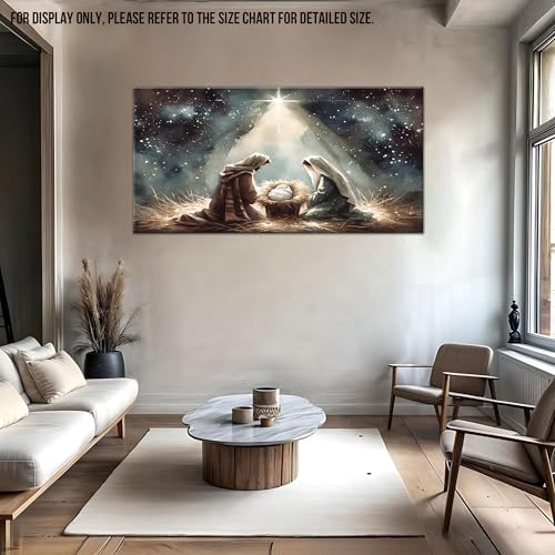 GUTTATY Large Jesus Nativity Canvas Wall Art, Spiritual Christian Religious Canvas Prints, Starry Night Faith Wall Decor, Nativity Scene Poster Painting for Living Room, Bedroom, Church, 32x16 Inch - color: Jesus Artwork02, size: 32"L x 16"W