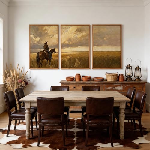Aurlan 3 Pcs Western Cowboy Framed Wall Art 24x36 Inch - color: Western Cowboy, size: 24"x36"