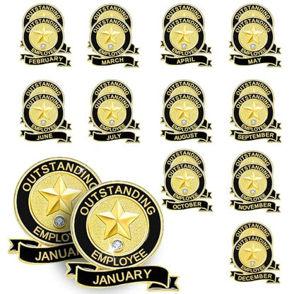 24 Pack Employee of the Month Lapel Pins - Recognition Excellence Service Appreciation Awards for Team Staff - Perfect for Employee of the Month Board