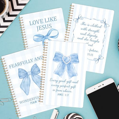 CNhoqc Blue Coquette Spiral Notebook, 4 Pcs Inspirational Bible Verse Bow