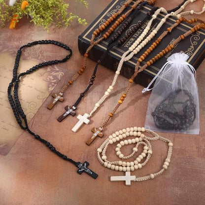 Wooden Rosary Beads Bulk,Wood Rosarios Catolicos with Jesus Holy Cross,First Communion Rosary Bulk Wooden Rosaries in Bulk With Organza Bags Rosary Catholic Baptism Church Present for Men Women - color: 60 pcs