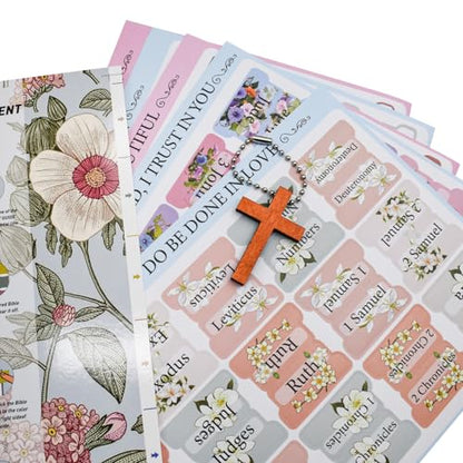 VANRA Bloom Floral Bible Tabs for Women Study Bible 75 Peel-and-Stick Large Print Laminated Bible Index Tabs Flower Bible Journaling Supplies Accessories Book Summaries Labels (Flower 1)