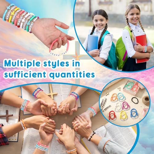 Landical 20 Pcs Cross Bracelets and Jesus Loves You Bracelet Bulk - color: Rainbow