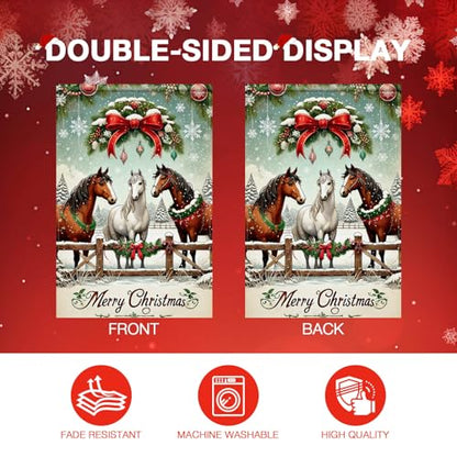 BlissYard Christmas Horse Garden Flag 12x18 Inch Polyester - color: Winter Horses
