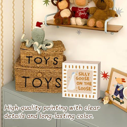 Goose Nursery Decor Silly Gooses On the Loose Wood Block Sign - color: Silly Gooses On the Loose-5x5