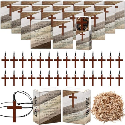Tondiamo 24 Set Wooden Cross Necklace Bulk with Prayer Box Religious Gifts
