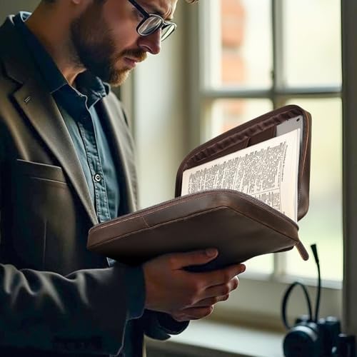 Polare Cowhide Leather Bible Cover Church Bag Bible Protective Book Holder Carrying Case Folder Organizer Portfolio (Dark Brown-Medium) - style: Dark Brown-Medium