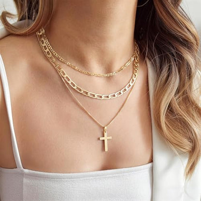 Turandoss Layered Cross Necklaces Stack for Women Girls, Christian Gift - color: Cross-Paperclip