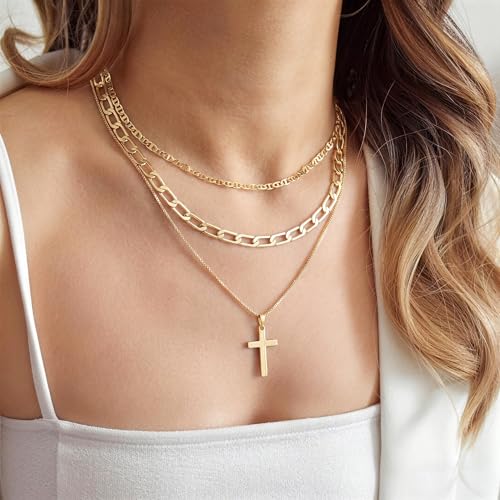 Turandoss Layered Cross Necklaces Stack for Women Girls, Christian Gift - color: Cross-Paperclip