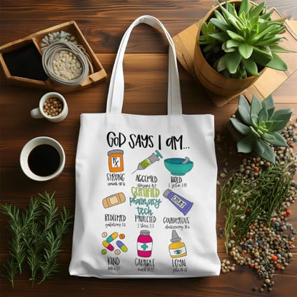 VICBOU Bible Verse Canvas Tote Bag, Inspirational Religious Christian Gifts for Women Men Canvas Tote Reusable Grocery Bags - color: Godsays03